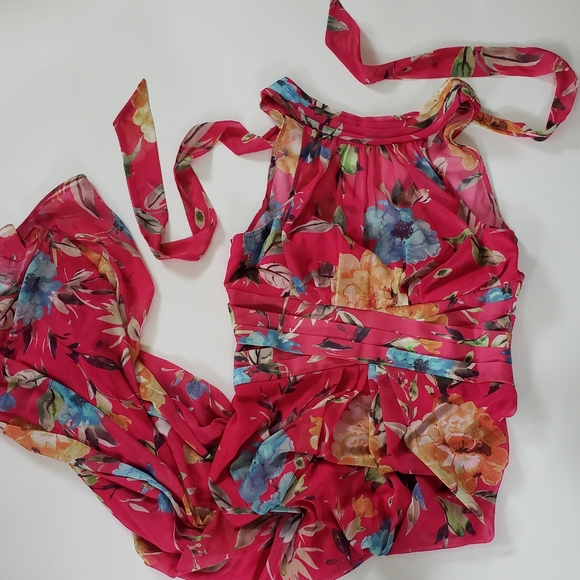 Adrianna Papell Floral Chiffon Maxi Halter Dress - Picture 5 of 10